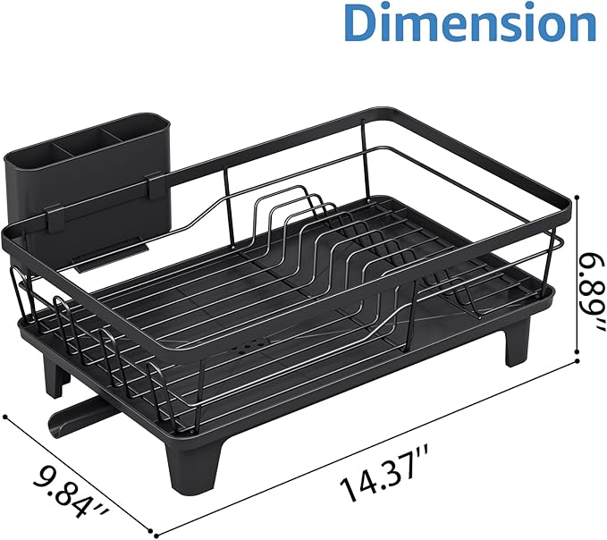 Urackify Dish Drainers for Kitchen Counter - Large Capacity Dish Drying Rack with Drainboard, Rustproof & Sturdy Design, Black Dish Rack Perfect for Plates, Cups & Kitchen Countertop Organization