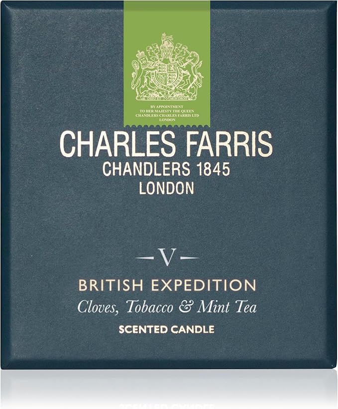 Charles Farris Luxury Scented Candle – 1 Wick, Hand-Poured, Long Lasting, Clean Burning, 210g / 7.5oz, Burns for up to 50 Hours, Made in England – Cloves, Tobacco & Mint Tea – British Expedition