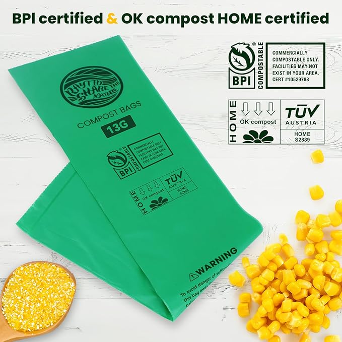 Trash bags 13+ gallon tall kitchen,100count,Extra Thick1.11 Mills,Compostable bags,Kitchen Compost Trash Bin Compatible,Certified by BPI and OK Compost