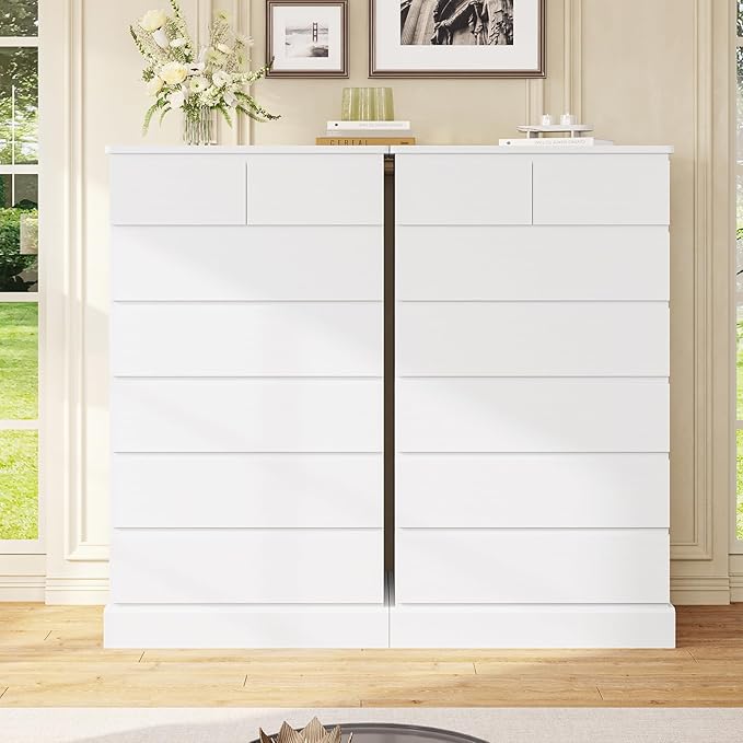 DICTAC White Tall Dresser for Bedroom with 7 Drawers, 51.8" Tall Dressers & Chests of Drawers, Modern Wood Closet Organizer and Storage Cabinet, Large Vertical Dresser for Bedroom, Closet, Hallway