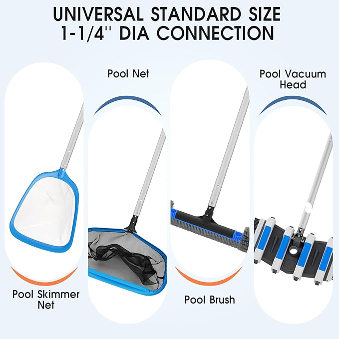 12 FT Heavy Duty Pool Pole with Retriever Hook, Prime Telescopic Aluminum Standard Pole for Swimming Pool Cleaning Tools Connect with Pool Net Skimmers, Brushes, Vacuum Heads
