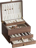 Wooden Jewelry Box, 3 Layer Large Jewelry Organizer for Women, Jewelry Storage, for Necklaces Rings Earring Watches Bracelets, Black Walnut Wood, Valentine's Day Gift