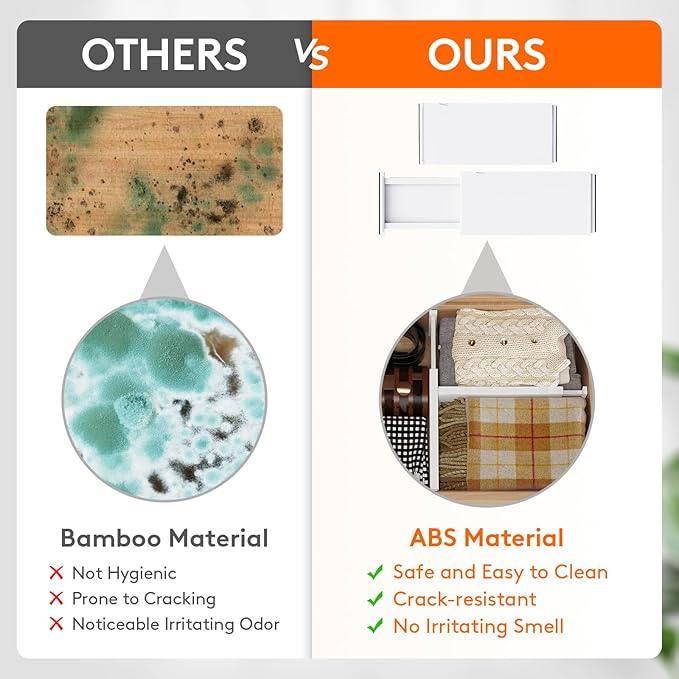 Lifewit 6 Pack Drawer Dividers Plastic 6" High, 13.5-22" Adjustable Drawer Organizers for Clothes, Expandable Dresser Separators in Bedroom/Bathroom/Kitchen/Office Organization and Storage, PLS6