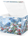 senya Winter Baskets Collapsible Storage Bins with Lids, Blue Bird Evergreen Branch Storage Boxes Clothes Baskets for Organizing