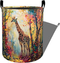 Colorful Giraffe in Forest Laundry Basket with Handles, 19.7"x15.7" Clothes Foldable Laundry Hamper Organizer for Dorm Nursery Bedroom Bathroom Decor, Toy Storage Bin for Kids