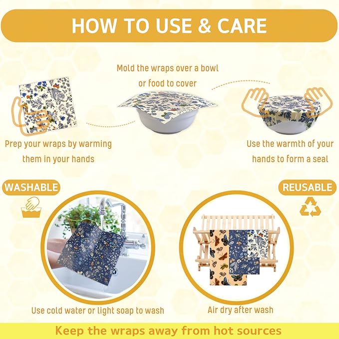 Reusable Beeswax Wrap - 9 Pack Beeswax Wraps for Food, Eco-Friendly Beeswax Food Wraps, Bread Sandwich Wrapper - Organic, Sustainable, Zero Waste, Reusable Plastic-Free Food Storage Wrap, 1XL, 3M, 5S