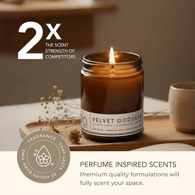 Bia Candle Co Soy Blend Candle, Cassis, Grapefruit & Cherry with Jasmine, Rose & Muguet Over Vanilla, Golden Amber & Cedar – Clean Burn, Lead-Free Cotton Wick – Velvet Goddess, 7 oz