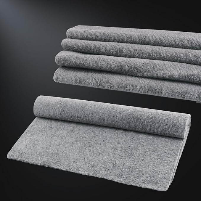 SPTA Microfiber Cleaning Cloth, Car Wash Towels, Terry Streak Free Reusable and Washable Premium Microfiber Towels for Cars, Pack of 12, 16"x16", Grey-MT041