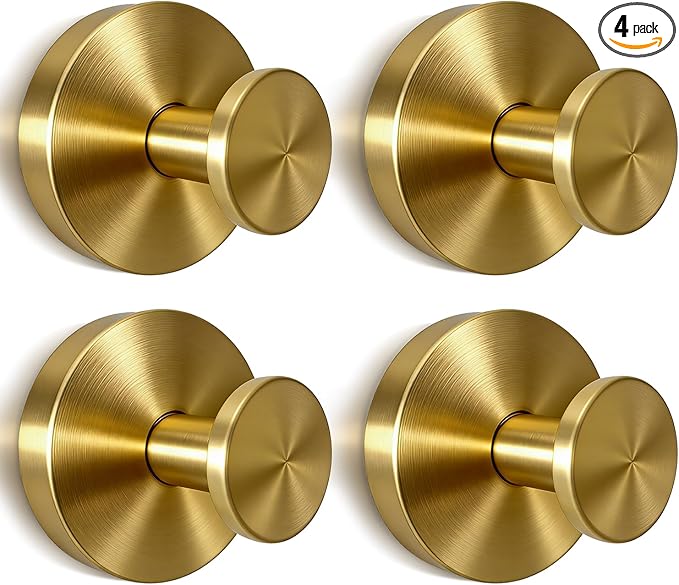 4 Pack 2026 Brushed Gold Suction Cup Hooks for Shower - No Drill Decorative Hooks Hold Towels & Wreaths on Glass Door & Bathroom Mirror - Heavy Duty Waterproof