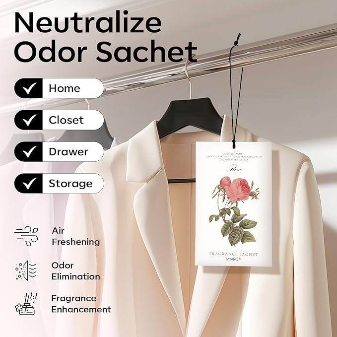 MYARO 12 Pcs Rose Scented Sachets Long Lasting Room Air Freshener Odor Deodorizer Eliminating for Home Drawer Closet Clothes Storage