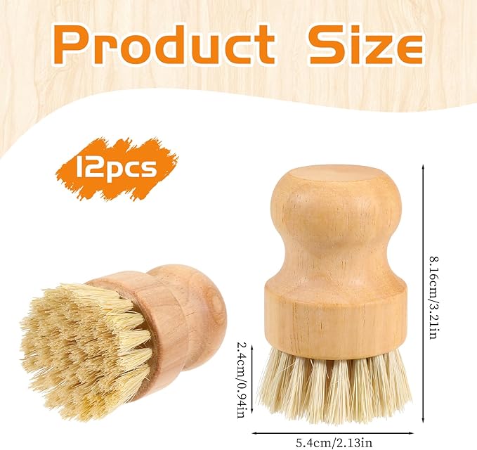 JJUNW 12 Packs Bamboo Dish Scrub Brushes, Wok Brush, Wooden Scrubbers Set Bamboo Scrub Brush Clean Pan for Kitchen Sink Cleaning Cast Iron Pots and Pans