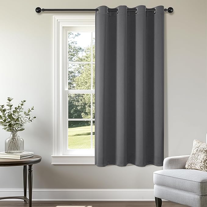 ChrisDowa Blackout Curtains 63 inches Long for Bedroom - Grommet Thermal Insulated Room Darkening Curtains for Living Room (1 Panel, Grey, 52 x 63 Inch)