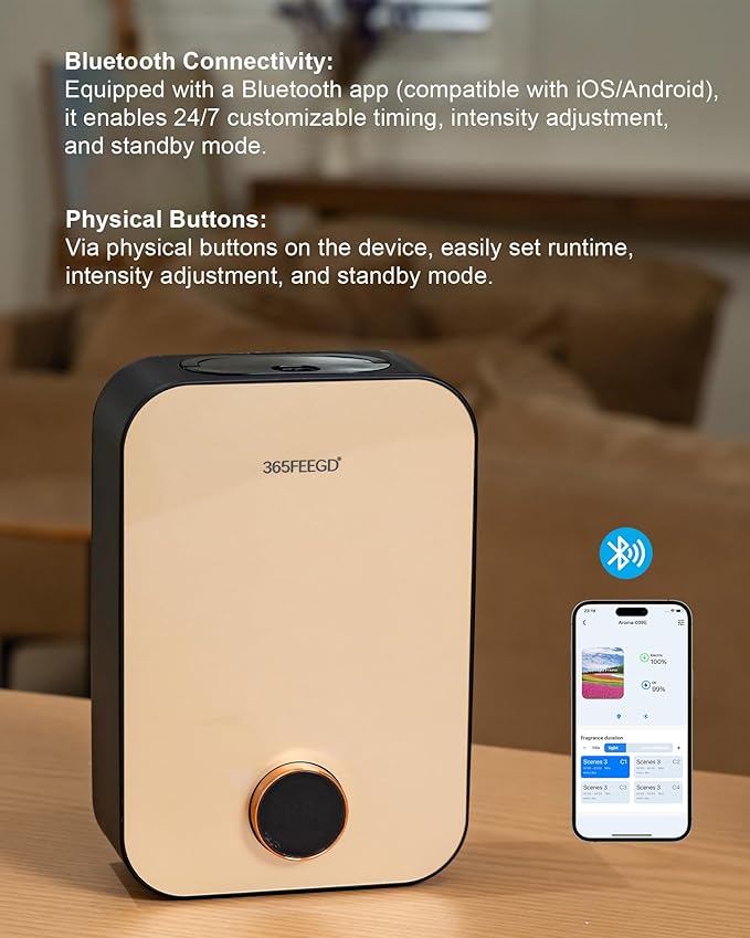 Home Diffuser|150ml Large Capacity Essential Oil Diffuser|Smart Bluetooth Controlled Pure Essential Oil Diffuser|24/7 Customizable Settings (Black Gold)