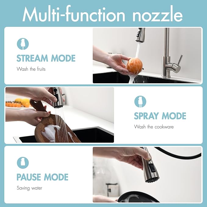 GIMILI Kitchen Faucet with Pull Down Sprayer Single Hole Kitchen Sink Faucet Suitable for Farmhouses RV Laundry Room Outdoor and Campers Brushed Nickel