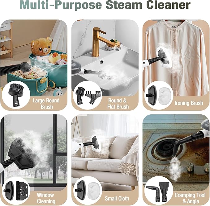 11-in-1 Steam Mop, Powerful Handheld Steam Cleaner for Home with 23FT Cord &15.2 OZ Water Tank, 3 Steam Modes MultiPurpose Steam Mop for Hardwood Floors, Clothes, Tile, Windows, Carpet