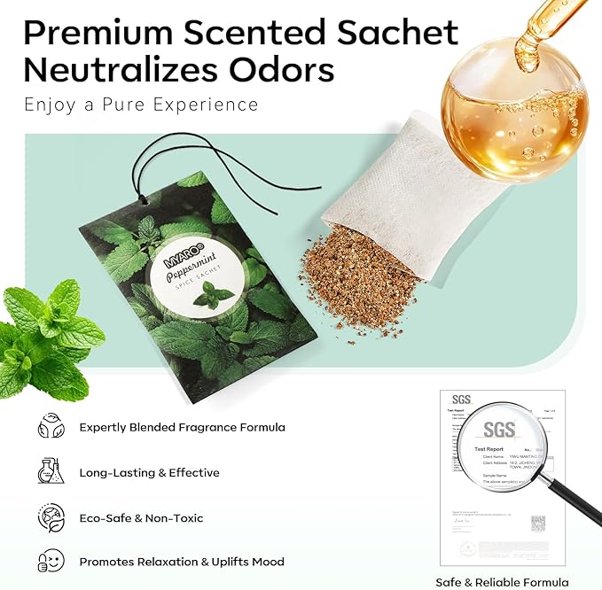 MYARO 12 Packs Peppermint Potpourri Bags Sachets for Drawer and Closet, Long-Lasting Drawer Car Air Fresheners Closet Odor Eliminating Home Fragrance