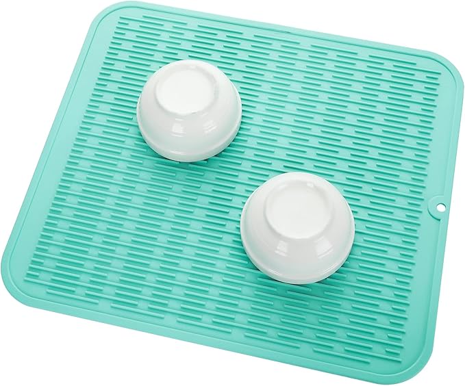 MicoYang Silicone Dish Drying Mat for Multiple Usage,Easy clean,Eco-friendly,Heat-resistant Silicone Mat for Kitchen Counter or Sink,Refrigerator or Drawer Liner Mint 2XL 24 inches x 18 inches