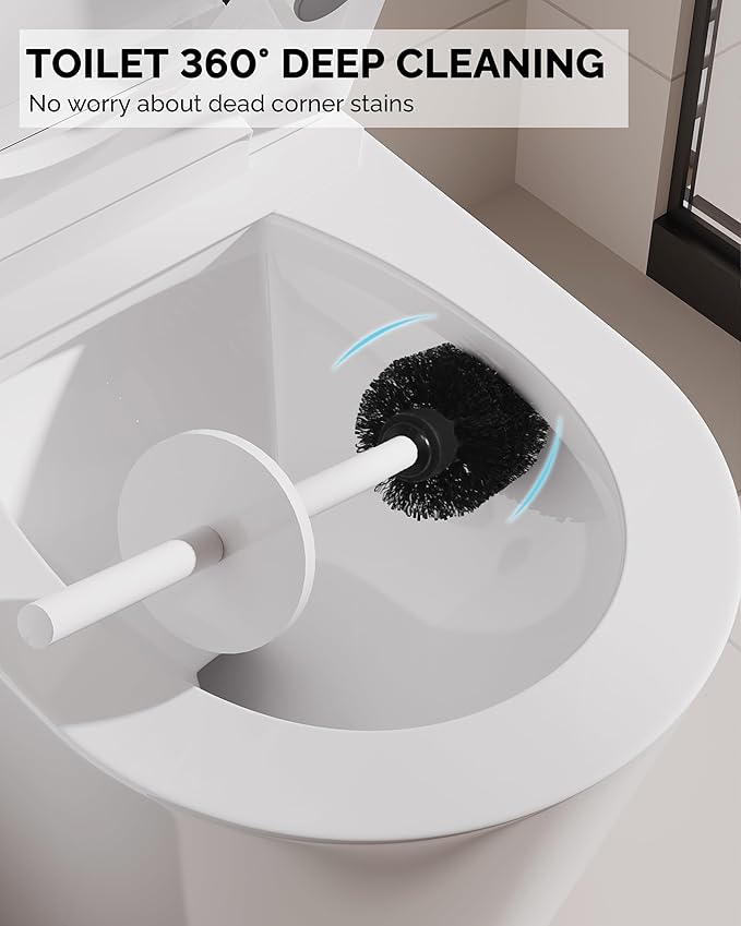 WZKALY Toilet Brush and Holder Set, Stainless Steel Toilet Bowl Brush with Lid, Rust Proof Toilet Cleaner Brush with Caddy, Durable Bristles, Splash Proof, Ideal for Bathroom（1 Pack, White）