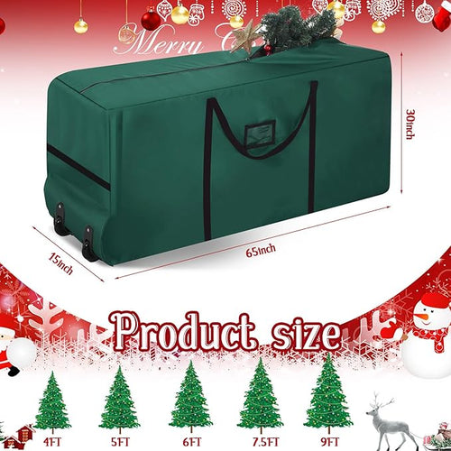 9 Ft Heavy Duty Christmas Tree Storage Bag 900d Oxford Fabric with Wheels and Reinforced Handles, Durable Xmas Storage Box for Disassembled Holiday Tree (9 ft,Green)