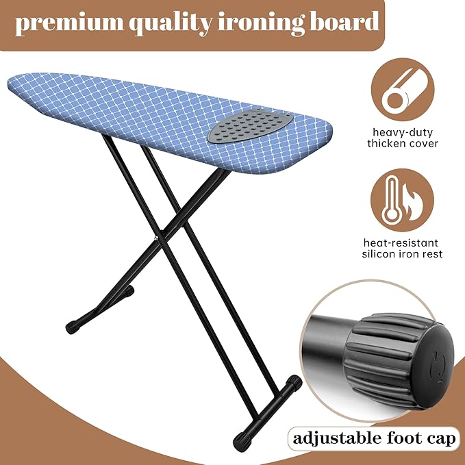 Deegureet Ironing Board, Compact and Space Saver,Size 43 x 13 Ironing Board with Extra Thick Heavy Duty Padded, Stable Structure,Easy to Fold Blue