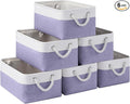 Storage Baskets for Shelves 13.8x9.8x6.7 Inch, Foldable Fabric Storage Bins with Handles, Small Storage Baskets for Organizing Closet, Office, Home Organization (6-Pack, White&Purple)