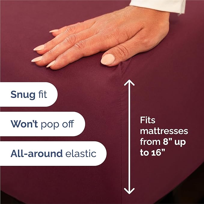 Split King 7 Piece Sheet Set - Comfy Breathable & Cooling - Soft Hotel Luxury Bedding Set with 8-16 Inch Deep Pockets - 1 Flat & 2 Fitted Sheet & 4 Pillowcases - Wrinkle Free & Easy Care - Burgundy
