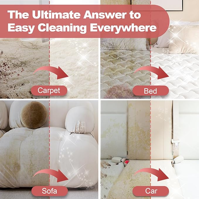 Upholstery Carpet Cleaner, MUJERBAY 12Kpa Portable Spot & Stain Cleaner Shampooer, Move with Universal Wheels & Handle, 1.18-inch Deep Cleaning Machine for Couch, Stairs, Car & Messes.