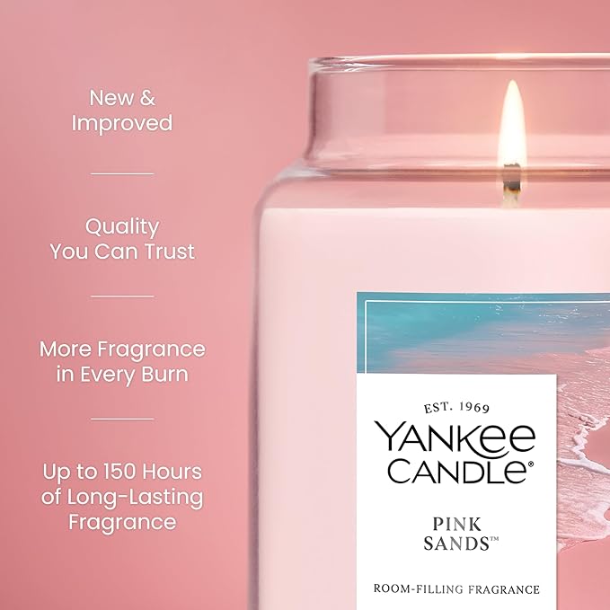 Yankee Candle Pink Sands, Scented Candle, 22oz Large Jar with up to 150 Hour Burn Time, Giftable, Birthdays
