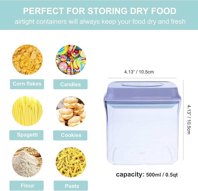 Cozey Daily Airtight Food Storage Container Pop Containers With Lids, Bpa Free for Spaghetti Cereal Flour Rice Kitchen Organizer (square 500ml / 0.5qt)