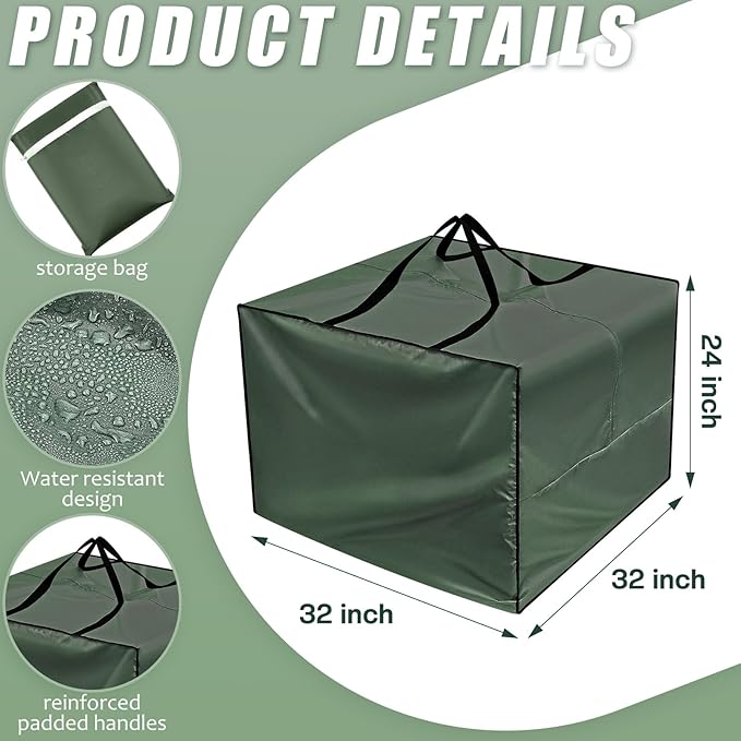 Patelai 2 Pcs 105 Gallon Cushion Cover Storage Bag 32 x 32 x 24'' Outdoor Waterproof Oxford Camping Moving Bag with Zipper Handles for Xmas Tree Ornament Patio Furniture Pillow Packing (Green)