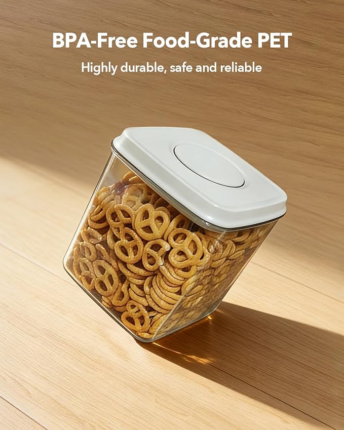 EQI Airtight Food Containers Set with One-Touch Lid, Mixed Size Set (2.8 QT / 2.65 L & 4.2 QT / 4.0 L) with Scoop, Stackable Jars for Complete Kitchen Organization.