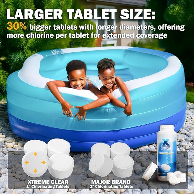 XtremeClear Chlorine Tablets 1 Inch 1.5 lbs for Swimming Pools, Long-Lasting Stabilized 1" Chlorinating Tablets for Spa Hot Tub Chemicals, Small Pool