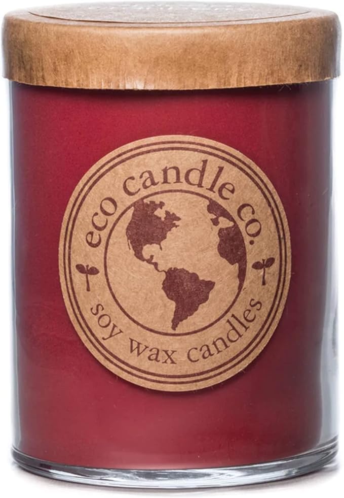 ECO CANDLE CO. Recycled Candle, Crushed Cranberry, 18 oz. Double Wick - Scents of Fresh Cranberries, Apples, Citrus, Clove & Cinnamon - 100% Soy Wax, No Lead, Kraft Paper Label & Lid, Hand Poured