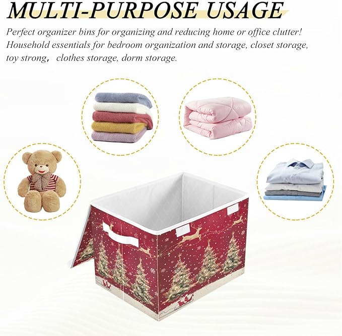 senya Christmas Baskets Collapsible Storage Bins with Lids, Christmas Trees Reindeer Storage Boxes Clothes Baskets for Organizing