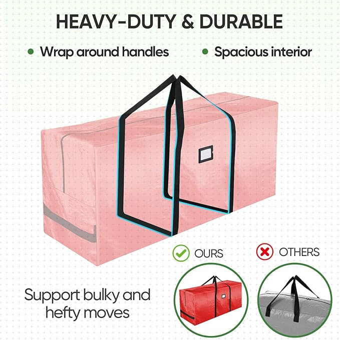 BALEINE 9 ft Christmas Tree Storage Bag, Heavy Duty Extra Large Artificial Christmas Tree Bag with Reinforced Handles and Dual Zippers Wide Opening (Red, 2PK Combo)