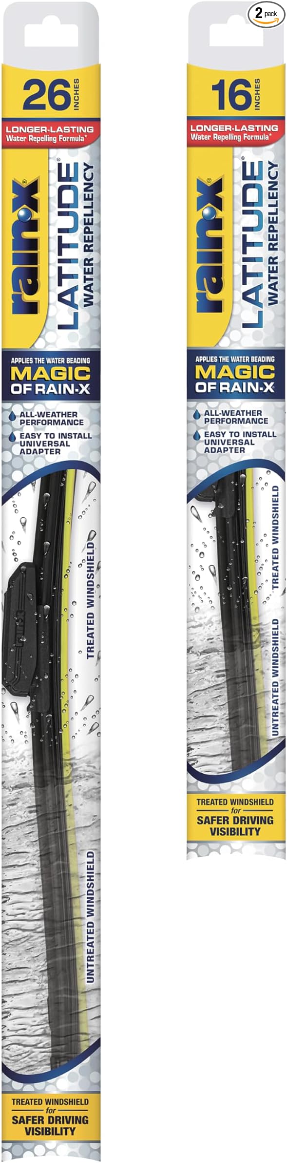 Rain-X 810163 Latitude 2-In-1 Water Repellent Wiper Blades, 26" and 16" Windshield Wipers (Pack Of 2), Automotive Replacement Windshield Wiper Blades With Patented Water Repellency Formula