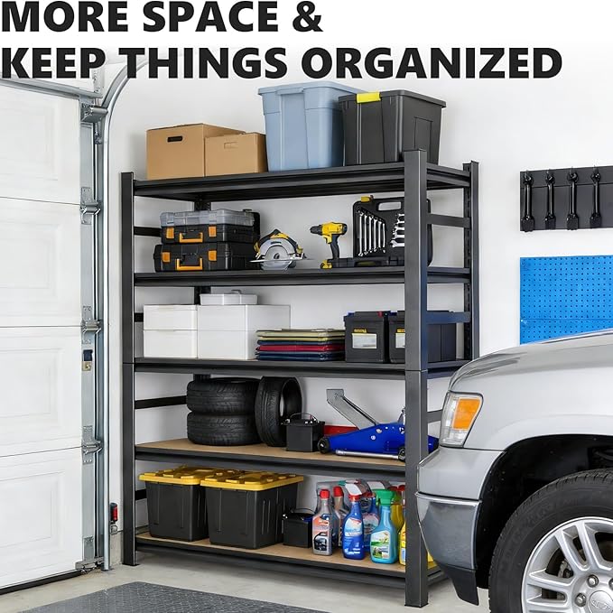 Notmise Metal Garage Shelving Unit, Heavy Duty Steel Storage Rack with High Load Capacity, Ideal for Garage, Warehouse, Basement, or Home Organization Solutions, Black (71" H×35" W×14" D)