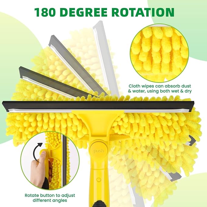 Opow 284'' Window Squeegee with Telescoping Extension Pole, 2 in 1 Shower Cleaning with Telescopic Pole, Extension Washing Tool with Rotating Head for Indoor/Outdoor High Window Glass