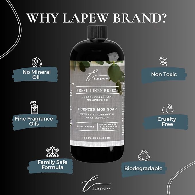 Lapew Fresh Linen Breeze Scented Mop Soap Concentrate 36 oz | Premium Fragranced Floor Cleaner | Streak-Free | Hard Floor Cleaning Solution | Eco Friendly | Made in USA