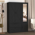 Armoire Wardrobe Closet with Mirror and 2 Drawers, 72''H Bedroom Armoire Wardrobe Cabinet with Hanging Rod and Light,Wooden Bedroom Closet with Adjustable Shelf
