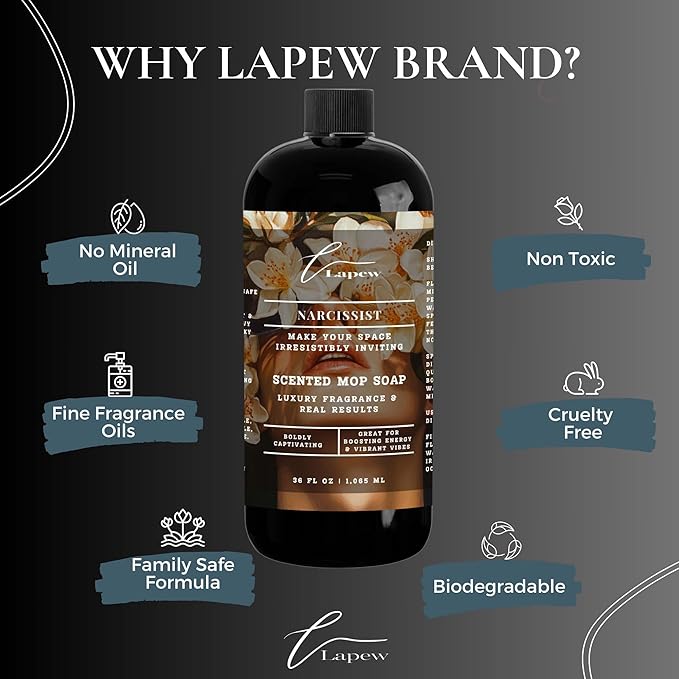 Lapew Narcissist Scented Mop Soap Concentrate 36 oz | Premium Fragranced Floor Cleaner | Streak-Free | Hard Floor Cleaning Solution | Eco Friendly | Made in USA