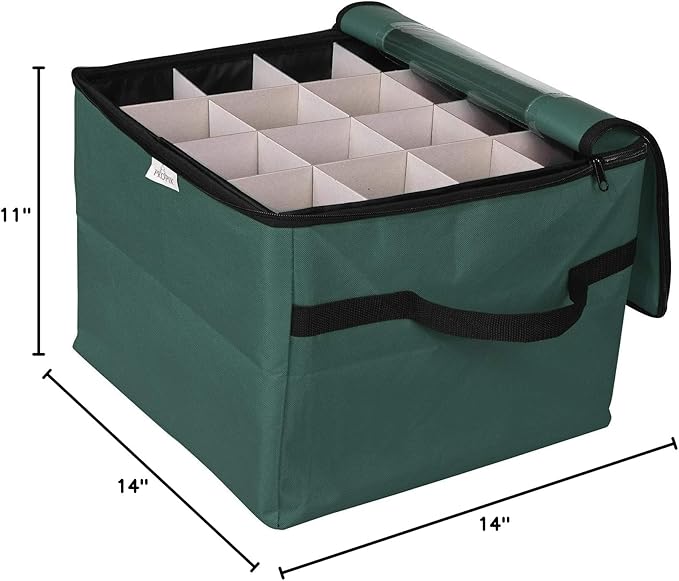 ProPik Christmas Ornament Storage Box, Organizer Holds Up to 48 Xmas Balls with 3 Separate Removable Trays, Container has Dividers to Organize Holiday Tree Ornaments (Green)