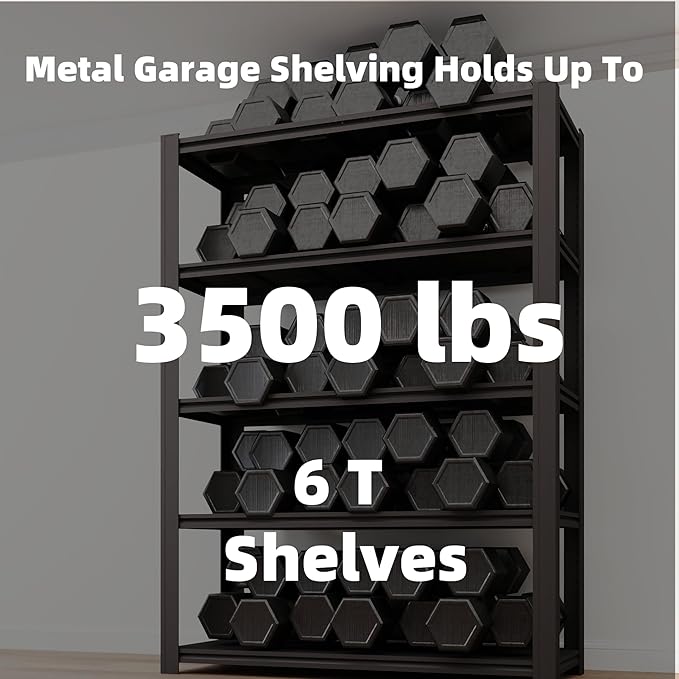 LI JIU HOME 6 Tier Metal Shelving Unit, Adjustable Storage Shelves, 84" H x 55" W x 24" D Heavy Duty Garage Shelves for Warehouse, Basement, Kitchen, Pantry, Living Room, Black (6T 84 * 55 * 24)