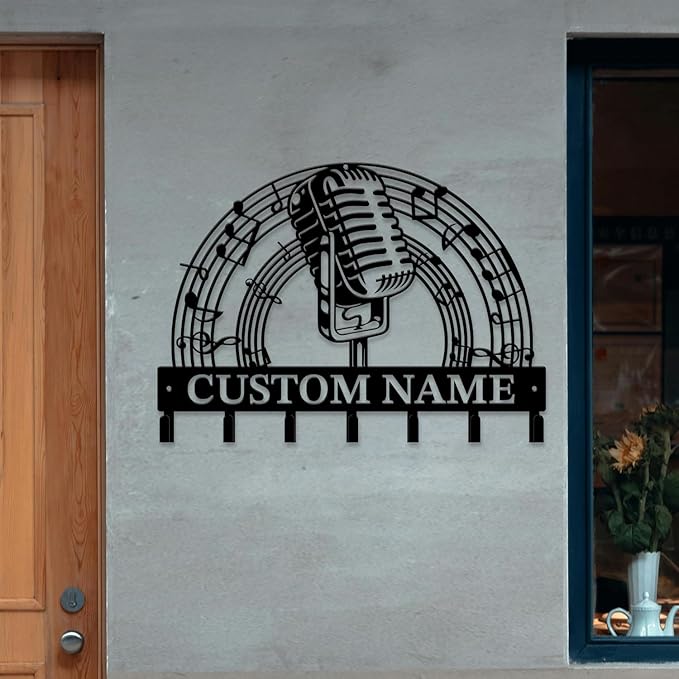 Personalized Custom Music Wall Hooks,Metal Music Room Art Clothes Hooks,Metal Music Wall Home Storage Decorative,For Front Door, Hallway, Kitchen, Bedroom,Keys,Hats (Style K)