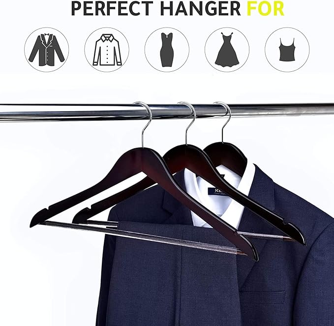 Quality Wooden Hangers - Slightly Curved Hanger 30-Pack Sets - Solid Wood Coat Hangers with Stylish Chrome Hooks - Heavy-Duty Clothes, Jacket, Shirt, Pants, Suit Hangers (Mahogany, 30)