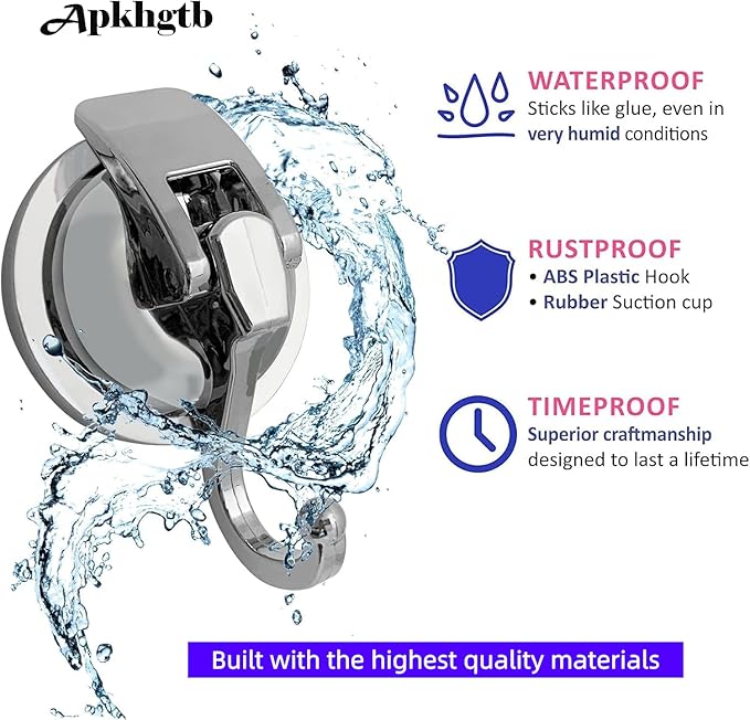 Suction Cup Hooks for Shower, Bathroom, Kitchen, Glass Door, Mirror, Tile – Loofah, Towel, Coat, Bath Robe Hook for Garland Decoration – Waterproof Wreath Hanger (2PACK, Silver)