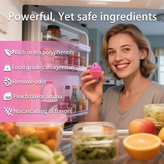 WeelenkEco Refrigerator Deodorizer – More Effective Than Baking Soda, Effectively removes stubborn refrigerator odors, Natural Gel (4 Pcs/Peach Flavor)