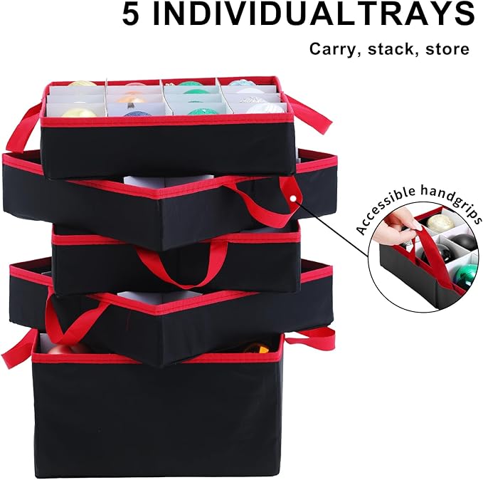 Large 2-in-1 Christmas Ornament Storage Box - High Capacity Storage, Easy Organization Protect Your Holiday Decorations (Black)