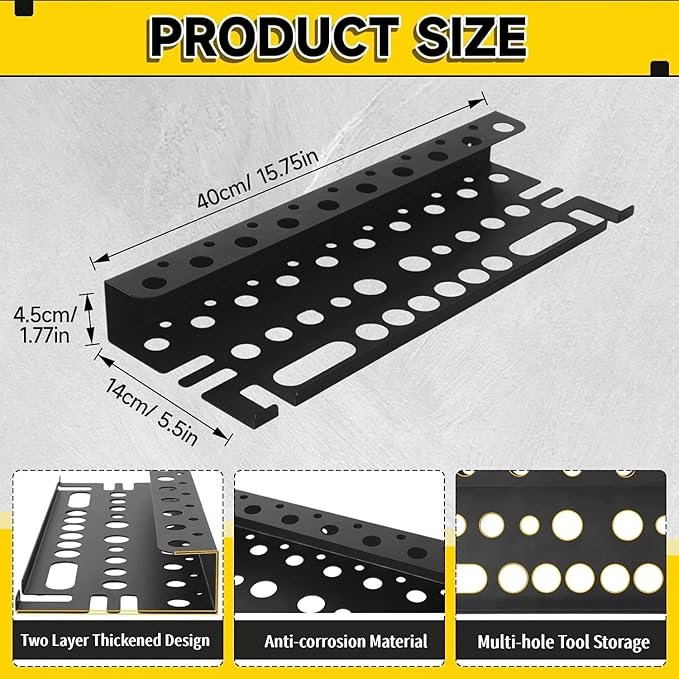 Metal Screwdriver Organizer, 15.75inch Utility Wall Mount Tool Organizer for Screwdrivers Pliers Holder with 35 Holes, Hand Tool Storage Rack for Workbench, Garage, Warehouse (Black, 2 Layers)