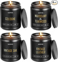 AOOVOO Scented Candles for Men - 4 Pack Candles for Home Scented, 28oz Soy Wax, 200 Hour Burn Time, Men Candle Set, Vntage Leather/Vntage Oak/Mahogany Teakwood/Cologne Candle Set